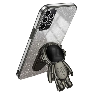 For Samsung Galaxy A33 5G Case PC+TPU Anti-scratch Astronaut Kickstand Phone Cover - Black