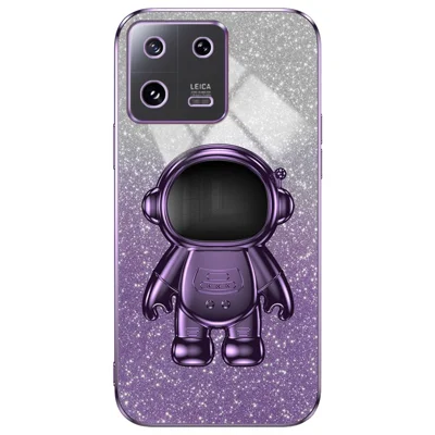 For Xiaomi 13 Cover Glitter PC+TPU Electroplated Phone Case with Cute Astronaut Kickstand - Purple