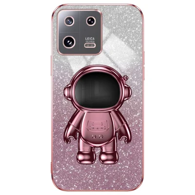 Telefoonhoesje voor Xiaomi 13 Pro 5G met glitters en electroplated afwerking met astronaut standaard - Roze