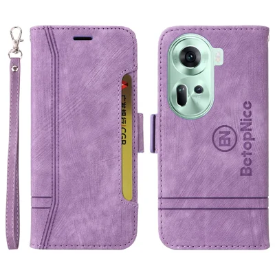 BETOPNICE 001 for Oppo Reno11 5G (Global) Case Shockproof Folding Wallet Phone Cover - Purple