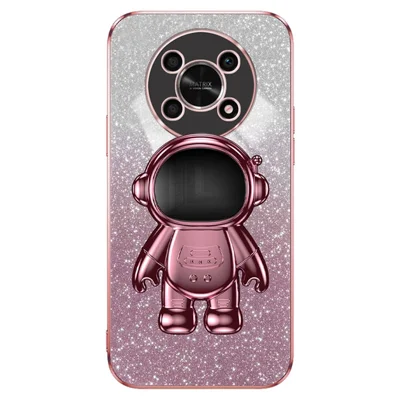 PC+TPU-hoes voor Honor X30 5G, Glitterstof astronaut staander telefoonhoes - Roze