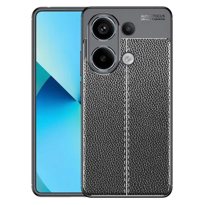 TPU-etui til Xiaomi Redmi Note 13 Pro 4G / Poco M6 Pro 4G, anti-fingeraftryk, litchi-struktur - Sort