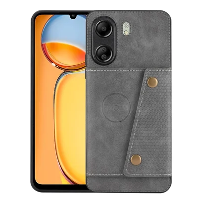 For Xiaomi Redmi 13C 4G / Poco C65 4G Kickstand Case Card Holder Leather + TPU Cover - Grey