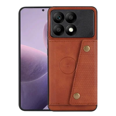 For Xiaomi Poco F6 Pro 5G / Redmi K70 5G / K70 Pro 5G Case Card Slots Magnetic Car Mount Phone Cover - Light Brown