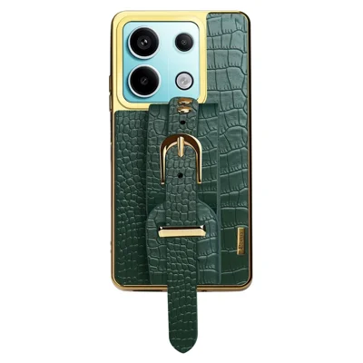 For Xiaomi Redmi Note 13 Pro 5G / Poco X6 5G Case Leather+TPU Anti-scratch Phone Cover with Wristband - Green
