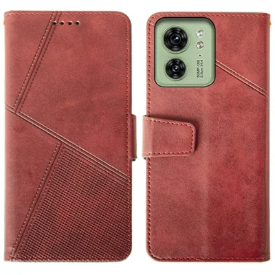 IDEWEI Calf Texture Phone Shell for Motorola Edge 40 5G Cases PU Leather Stand Phone Cover - Red