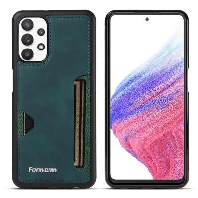FORWENW F5 Series For Samsung Galaxy A53 5G Cover Leather+TPU Card Holder Anti-scratch Phone Case - Green