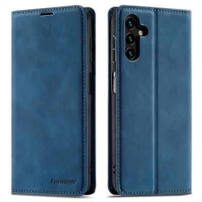 FORWENW Fantasy Series for Samsung Galaxy A15 5G Stand Wallet Case Skin-touch Leather Cell Phone Cover - Blue