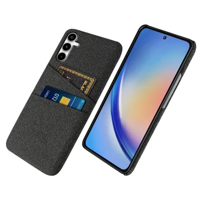 Zwart telefoonhoesje met stofstructuur en dubbele kaarthouder voor Samsung Galaxy A55 5G