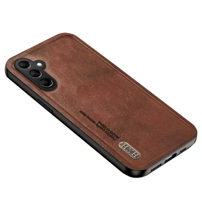 For Samsung Galaxy S23 FE Case Shockproof TPU+PU Cell Phone Cover Built-in Metal Sheet - Brown