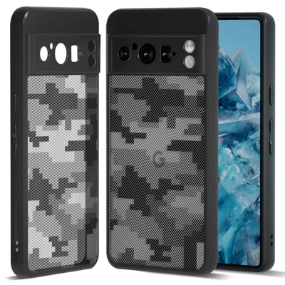 IBMRS For Google Pixel 8 Pro Cover Shock Absorbing Secure Grip Phone Back Case - Grid Camouflage