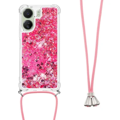 For Xiaomi Redmi 13C 4G / 13C 5G / 13R 5G / Poco M6 5G / Poco C65 4G TPU Case Quicksand Design Phone Cover with Lanyard - Pink / Hearts
