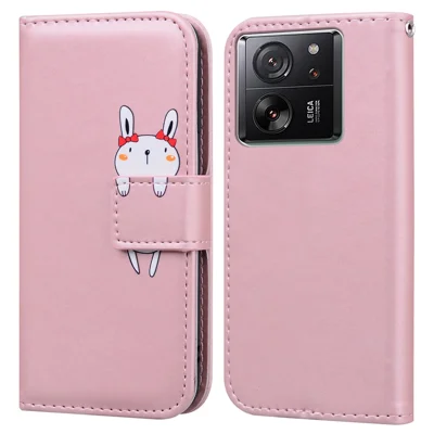 For Xiaomi 13T / 13T Pro Case Wallet Leather Phone Cover Cartoon Pattern Printing - Pink