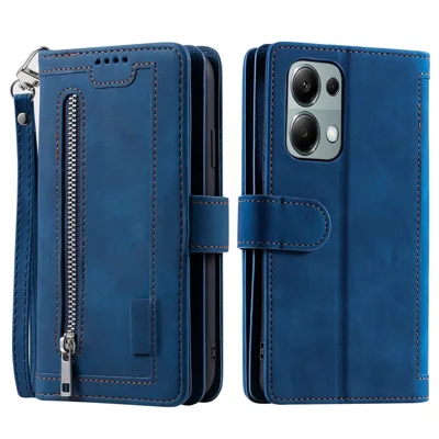 For Xiaomi Redmi Note 13 Pro 4G / Poco M6 Pro 4G Case Zipper Leather Cover with 9 Card Slots - Blue