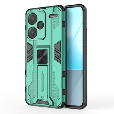 For Xiaomi Redmi Note 13 Pro+ 5G Case PC + TPU Dual Layer Kickstand Phone Cover - Green
