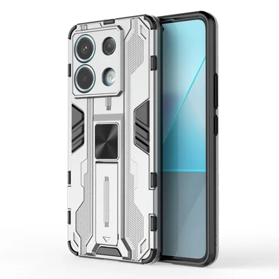 For Xiaomi Redmi Note 13 Pro 5G / Poco X6 5G Kickstand Case Anti-drop Phone Cover - Silver