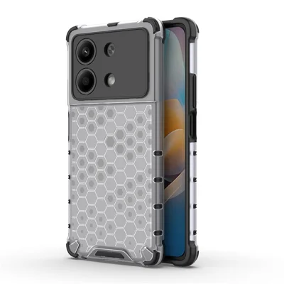 For Xiaomi Redmi Note 13R Pro 5G Phone Case Honeycomb Design Anti-drop Cover - Grey