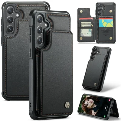 For Samsung Galaxy S24+ Phone Case CASEME C22 Leather Back Cover with RFID Blocking Card Slots - Black