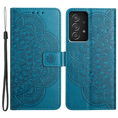 For Samsung Galaxy A53 5G Case Flower Pattern Magnetic Closure Full Protection Phone Cover - Blue