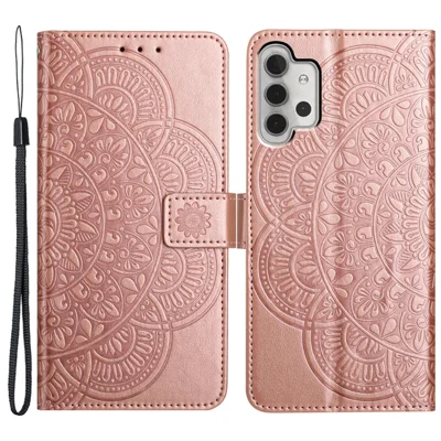 For Samsung Galaxy A32 5G / M32 5G Case Flower Pattern Leather Flip Phone Cover - Rose Gold