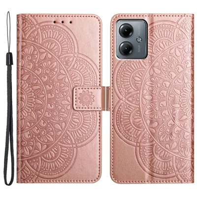 Voor Motorola Moto G54 5G hoesje met kaartsleuven en magnetische beschermende telefoonhoes - Roze goud