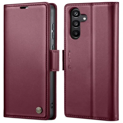For Samsung Galaxy A35 5G Leather Case CASEME 023 RFID Blocking 3 Card Slot Mobile Cover - Red