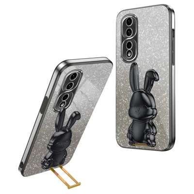For Honor 80 Pro 5G Anti-Scratch PC+TPU Phone Cover Case Glitter Powder Shell with Kickstand - Black