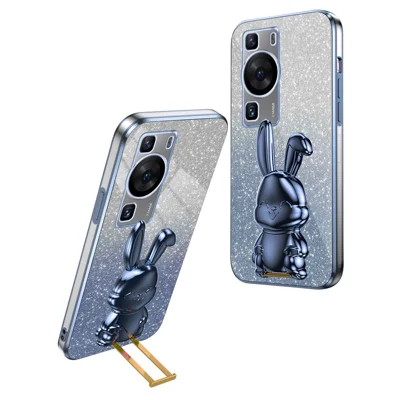 Phone Cover for Huawei P60 Pro / P60 Case Glitter Powder PC+TPU Shell with Pull-out Kickstand - Blue