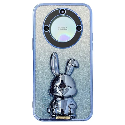 For Honor X40 5G Protective Case Cute Rabbit Anti-Scratch Kickstand Phone Cover - Blue