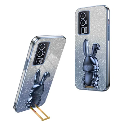 For Xiaomi Redmi K60 5G / K60 Pro 5G Kickstand Case Cute Rabbit Shockproof Slim Phone Cover - Blue