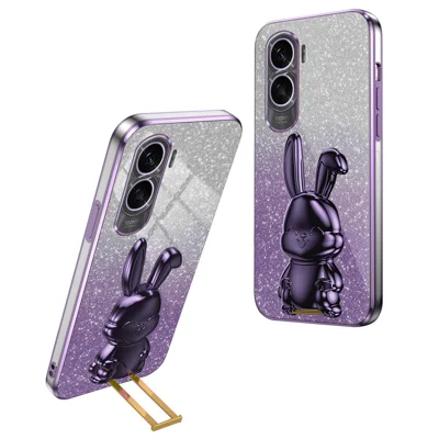 For Honor X50i 5G Kickstand Case Cute Rabbit Anti-Drop Slim Phone Case - Purple