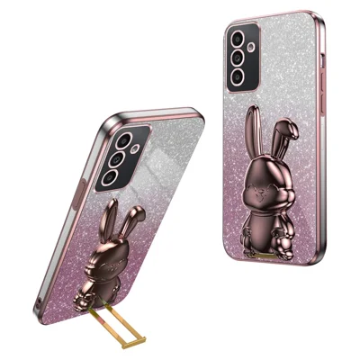 For Samsung Galaxy A15 4G / 5G Smartphone Case with Kickstand Cartoon Rabbit Back Cover - Pink