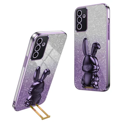 Phone Cover for Samsung Galaxy A35 5G , Lovely Rabbit Kickstand Glitter Back Shell - Purple