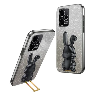 For Xiaomi Redmi Note 12 Pro 5G PC+TPU Electroplating Cellphone Case Support Kickstand Cover - Black