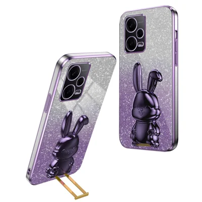 For Xiaomi Redmi Note 12 Pro 5G PC+TPU Electroplating Cellphone Case Support Kickstand Cover - Purple