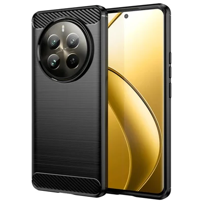 Til Realme 12 Pro 5G / 12 Pro+ 5G hylse med struktur af kulfiber Anti-skrab TPU dæksel - Sort