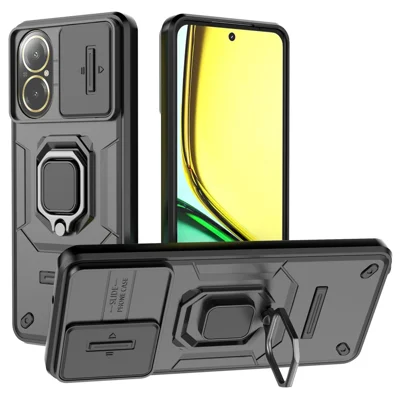 For Realme C67 4G Case PC+TPU Slide Lens Lid Phone Cover - Black