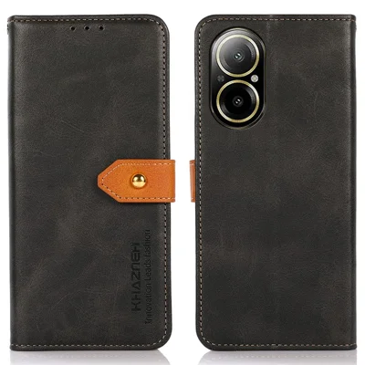 KHAZNEH For Realme C67 4G Case PU Leather Card Holders Stand Phone Cover - Black