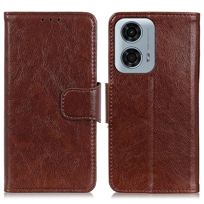 For Motorola Moto E14 4G / G04 4G / G04s 4G / G24 4G Case Wallet with Card Holder Split Leather Phone Cover - Brown