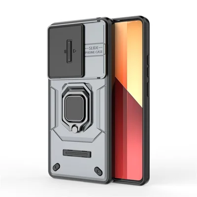 For Xiaomi Redmi Note 13 Pro 4G / Poco M6 Pro 4G Case PC+TPU Slide Lens Lid Anti-drop Phone Cover - Grey