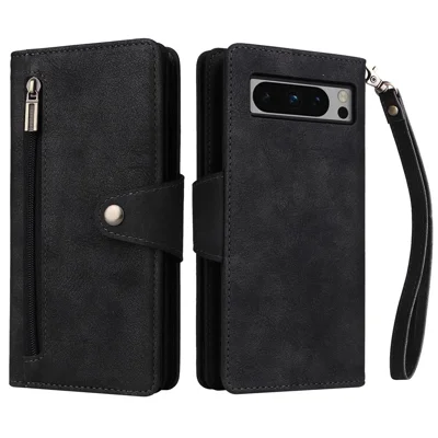 For Google Pixel 8 Pro TPU+PU Leather Phone Case Wallet Rivet Decor Stand Phone Cover - Black