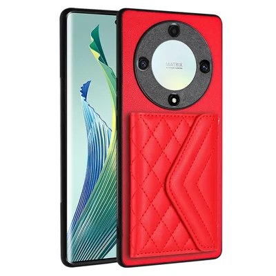 YB Leather Coating Series-8 For Honor X9a 5G / Magic5 Lite 5G Cover RFID Blocking Phone Card Case - Red