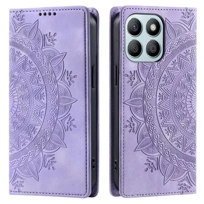For Honor X8b 4G Wallet Phone Cover Imprinted Flower Pattern Leather Case - Purple