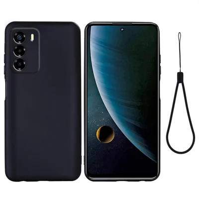 For ZTE Blade V40 Smart Case with Strap Liquid Silicone Anti-scratch Phone Cover - Black
