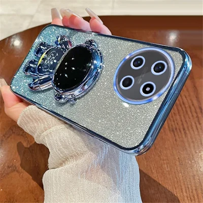 For Realme 11 4G (159.9x73.3x7.95mm) Drop Protection Cover Kickstand PC+TPU Case Electroplating Phone Shell - Blue