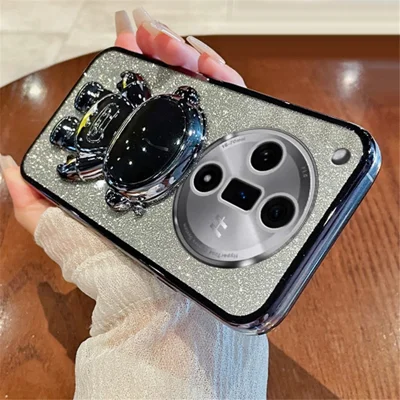 For Oppo Find X7 5G Electroplating Cover Astronaut Kickstand PC+TPU Case Phone Shell - Black