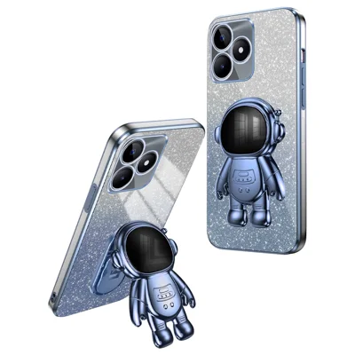 For Realme C53 (India) / C53 (Global) / C51 Electroplating Cover Astronaut Kickstand PC+TPU Case Phone Shell - Blue