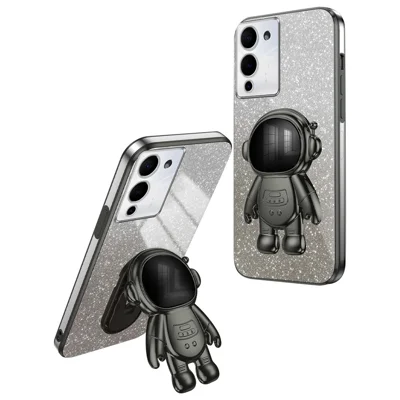 For Infinix Note 12 G96 4G Kickstand PC+TPU Case Electroplating Anti-Fall Phone Shell - Black