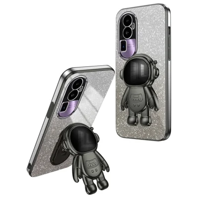 For Oppo Reno10 Pro+ 5G PC+TPU Case Phone Shell Slim-Fit Kickstand Electroplating Cover - Black