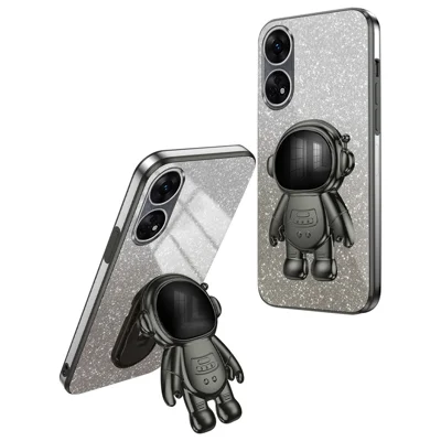 For Oppo Reno8 T 4G Cases Anti-Scratch Electroplating Cell Phone Cover Kickstand PC+TPU Shell - Black
